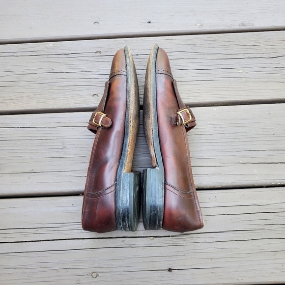 Vintage 80s Allen Edmonds Montague Kiltie Monk‎ Strap Brown Leather Loafers 8.5